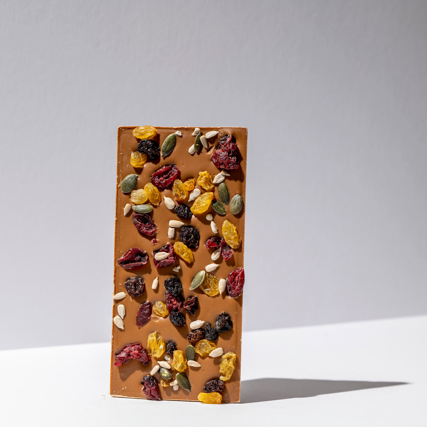 Caramel infused chocolate with Fruit and Seeds