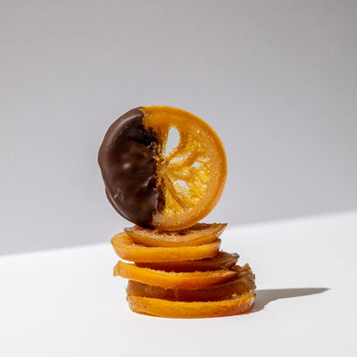 Orange Confit slices or Ginger strips - dipped in Dark Chocolate